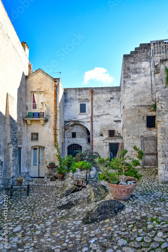 Old houses in a street of Matera  an old city in the Basilicata region  Italy.