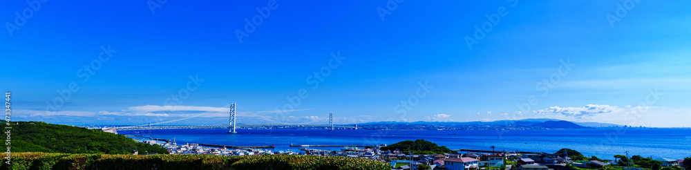 明石海峡大橋　瀬戸内海　パノラマ　【 淡路島 側からの 風景 】