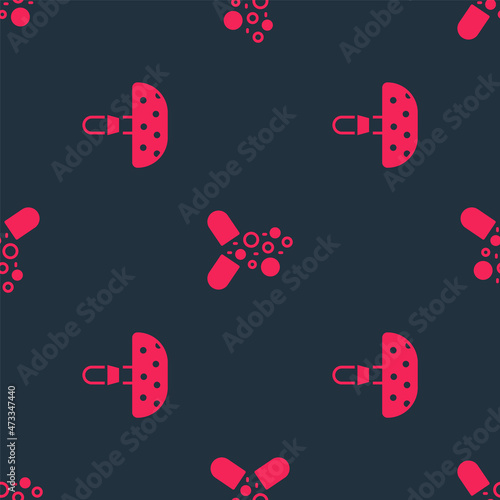 Set Fly agaric mushroom and Poisoned pill on seamless pattern. Vector
