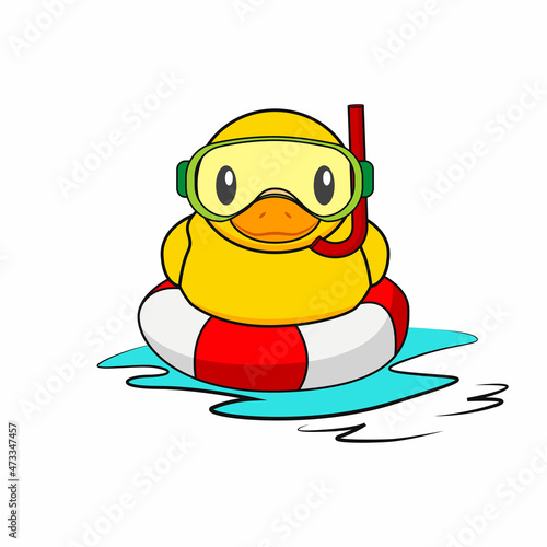 Duck using diving equipment vector graphics