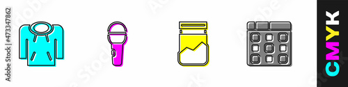 Set Hoodie, Microphone, Plastic bag of drug and Drum machine music icon. Vector