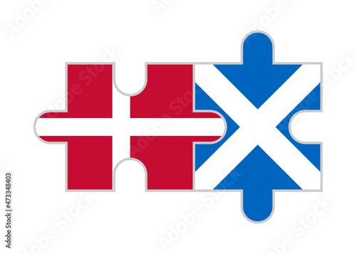 puzzle pieces of denmark and scotland flags. vector illustration isolated on white background