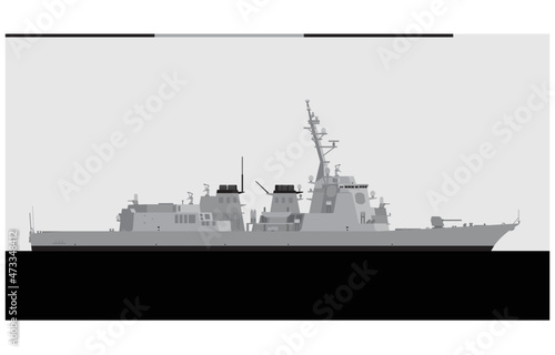 ATAGO class. Japan navy guided missile destroyer. Vector image for illustrations and infographics.