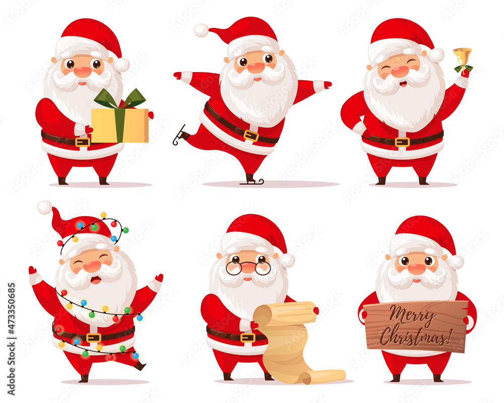 Set of funny cute Santa Claus, Christmas vector collection Set of funny cute Santa Claus, Christmas vector collection