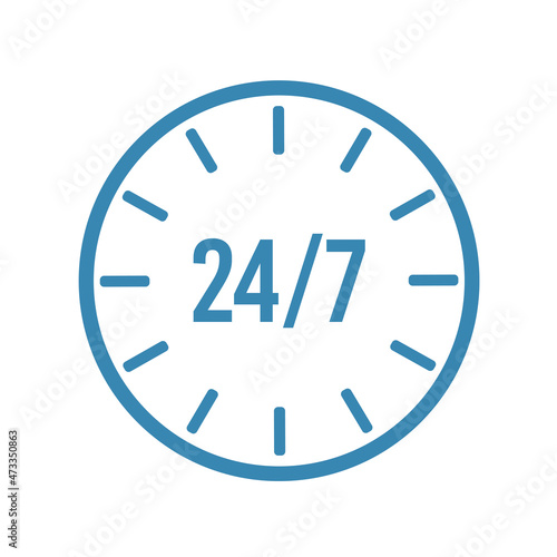 24 7 clock circle arrow for nonstop service icon. Non stop, twenty four hours support. 24 7 service open. Vector