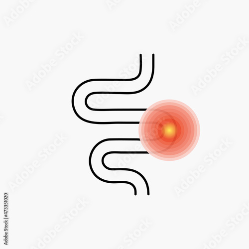 Intestine health. Icon of constipation, colitis, inflammation and pain in bowel. Gut problem. Logo of healthy stomach or bloating. Symbol of abdominal disease with diarrhea and flatulence. Vector