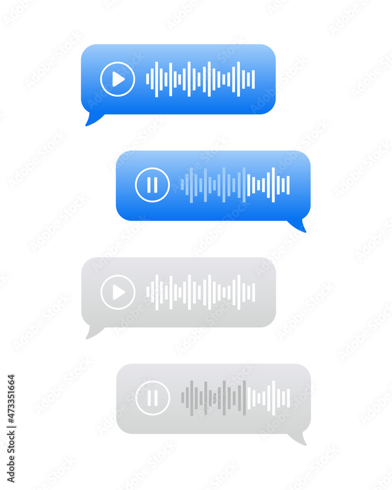 Set voice messages icon with sound wave. Sms template bubbles for compose voice dialogues. Message bubble for social media. Modern flat style vector Set voice messages icon with sound wave. Sms template bubbles for compose voice dialogues. Message bubble for social media. Modern flat style vector