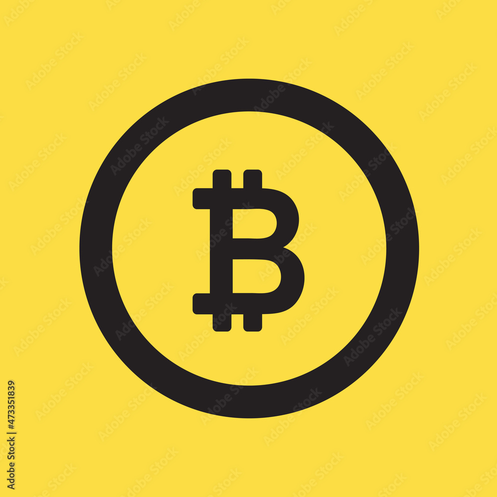 Bitcoin icon sign payment symbol. Crypto currency black coin bitcoin symbol isolated on yellow background. Vector Bitcoin icon sign payment symbol. Crypto currency black coin bitcoin symbol isolated on yellow background. Vector