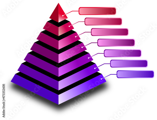 Pyramid scheme with 7 steps and field for labelling in blue to red shades