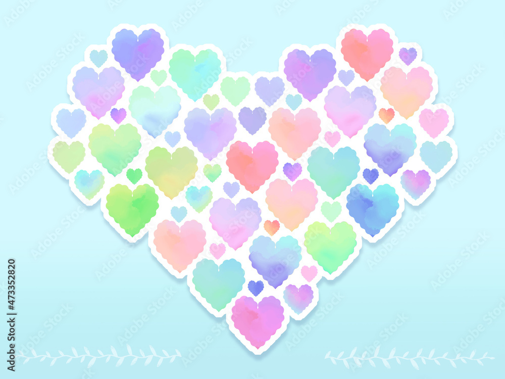 水彩調パステルカラーのハートのカード 水色背景 Stock Illustration Adobe Stock 水彩調パステルカラーのハートのカード 水色背景 Stock Illustration Adobe Stock