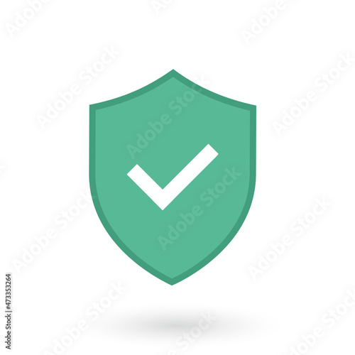 Green shield icon with checkmark. Confirmation of protection. Security shield protected icon. Vector