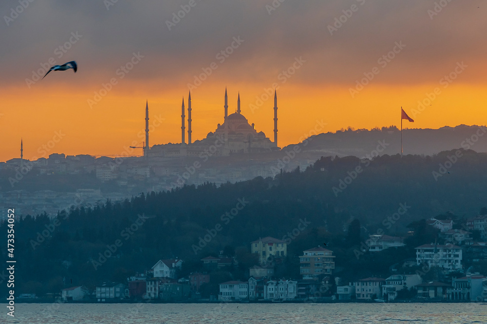 Camlica Mosque view from Bosphorus in Istanbul
