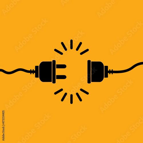 Electric socket with a plug. Connection and disconnection concept. Concept of 404 error connection, page not found. Electric plug and outlet socket unplugged. Wire, cable of energy disconnect. Vector