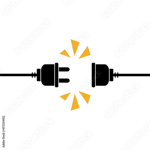 Electric socket with a plug. Connection and disconnection concept. Concept of 404 error connection, page not found. Electric plug and outlet socket unplugged. Wire, cable of energy disconnect. Vector