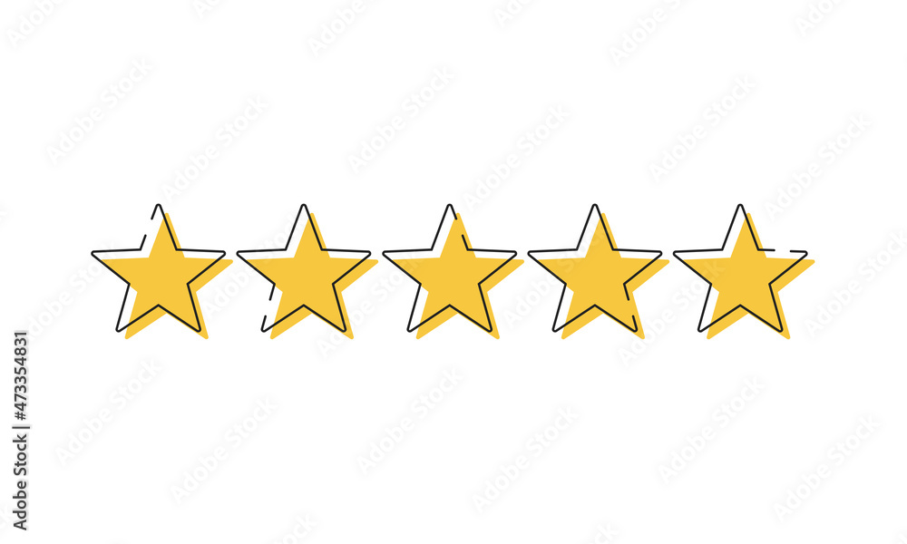 Star icon. Vector yellow isolated five stars. Customer feedback concept. Vector 5 stars rating review. Quality shape design. Vector Star icon. Vector yellow isolated five stars. Customer feedback concept. Vector 5 stars rating review. Quality shape design. Vector