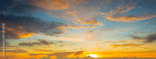 clouds and orange sky,Real panoramic sunrise sundown sky with gentle colorful clouds. Big size