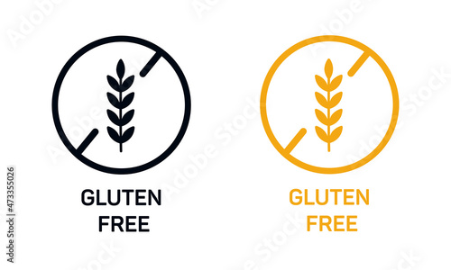 Gluten free label vector icons set. No wheat symbols templates design for gluten free food package or dietetic product nutrition sign. Vector