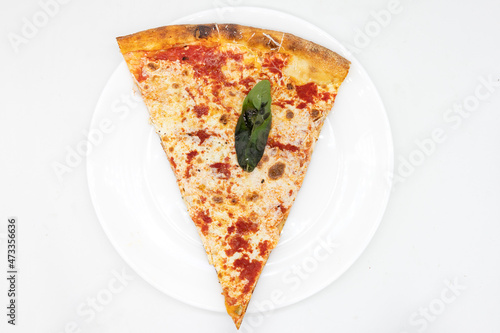 Sticker New York City Style Margherita Pizza Slice on a White Plate