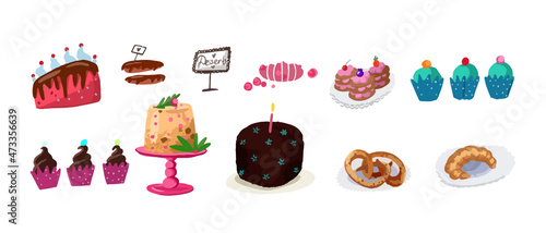 Berry mix dessert collection. Cartoon style vector icons isolated on white background. Sweet food illustration set