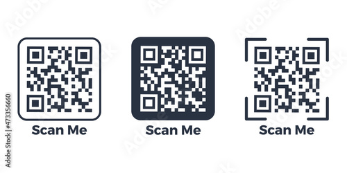 QR code set. Template of frames with text - scan me and QR code for smartphone, mobile app, payment and discounts. Quick Response codes. Vector