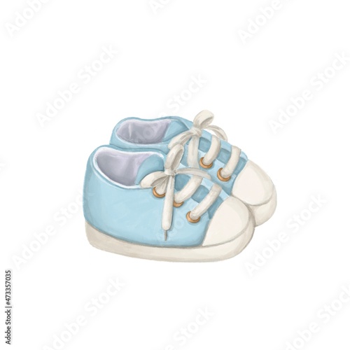 blue child shoes for boy, watercolor style illustration, hand drawn clipart