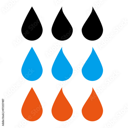 Silhouette icon set with water drops and flames. vector.
