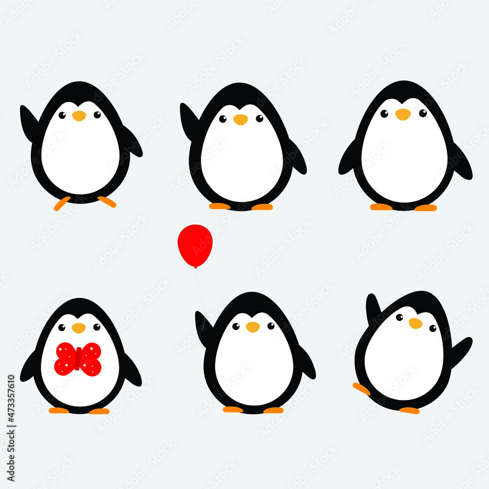 Obraz premium Pinguin in love cartoon with red color vector illustration