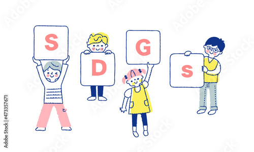 SDGs イメージ　ボードを持っている子供たち
