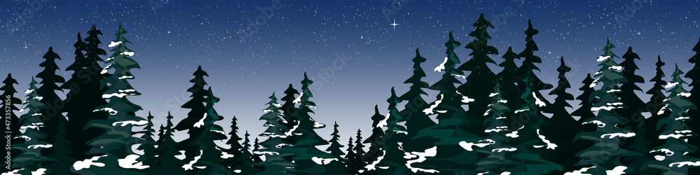 winter forest landscape, background with trees, new year wallpapers silhouettes of trees with stars