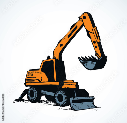 Excavator drawing isolated on white background