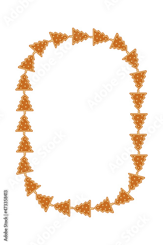 Gingerbread Christmas frame. Xmas border with winter gingerbread tree ornament. Aspect ratio 10 : 15.