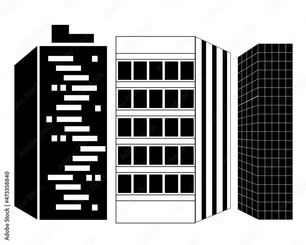 silhouette of high-rise buildings and houses, black and white houses silhouette of high-rise buildings and houses, black and white houses