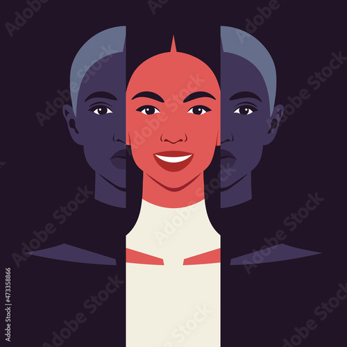 Portrait of a young sad woman with depression. Melancholy teenager. Avatar. Mental health after therapy. Vector flat illustration