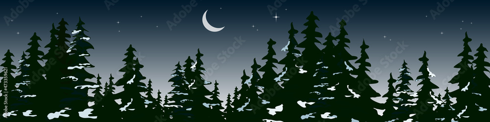 Fototapeta premium background with trees, new year wallpapers silhouettes of trees with stars. winter forest landscape