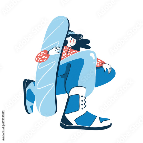 Flat color illustration of a sport girl with snowboard