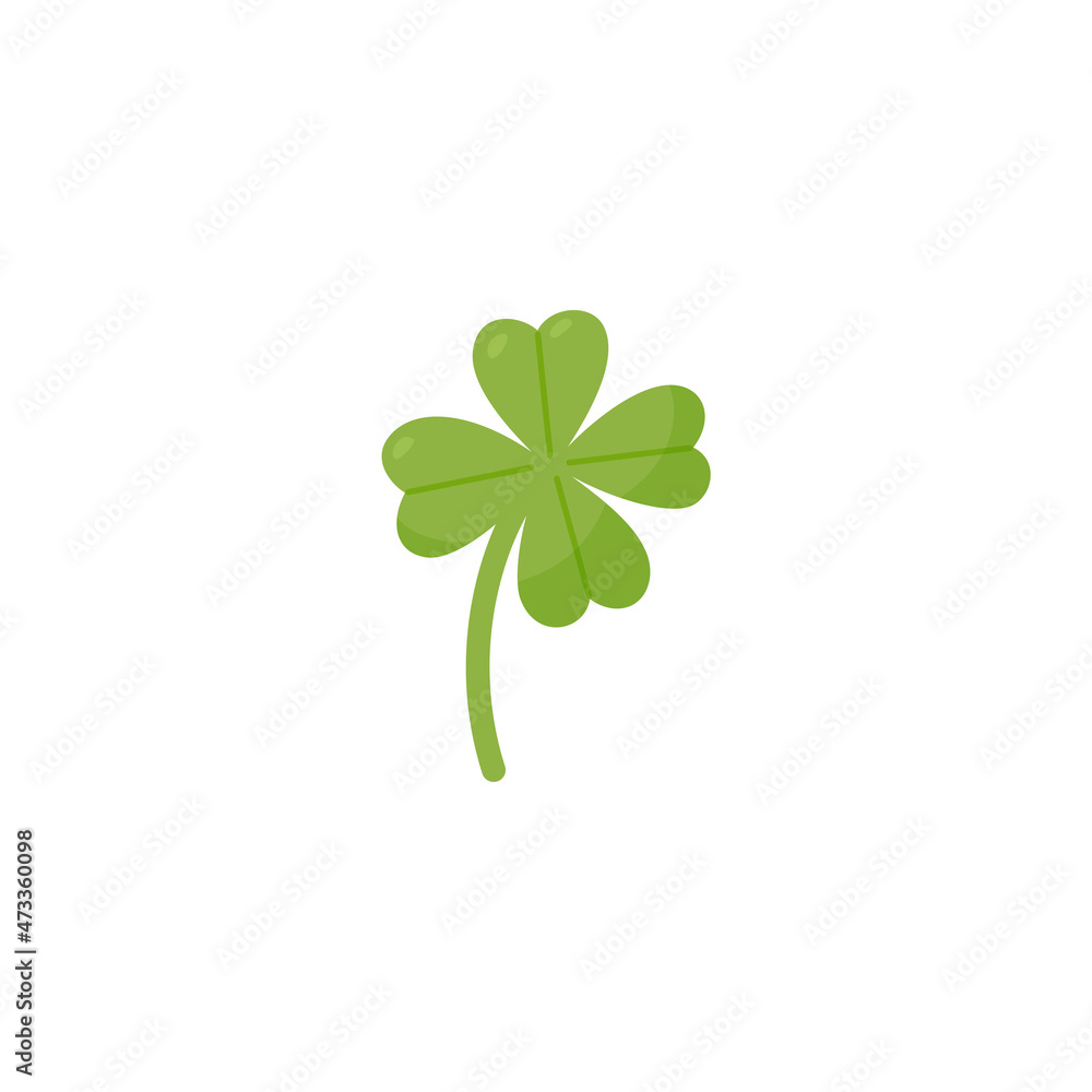 Four leaf lucky clover for St. Patricks day, flat vector illustration isolated.
