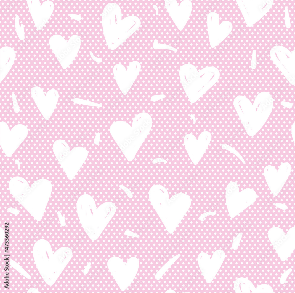 Cheerful vector seamless pattern with hand drawn doodles hearts. Hand drawn signs of love. Background for love card, valentine's day, wedding and children