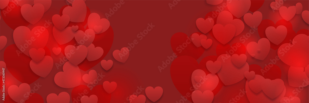 Love red valentine's banner background with hearts. Design for special days, women's day, valentine's day, birthday, mother's day, father's day, christmas, wedding, and event celebrations.