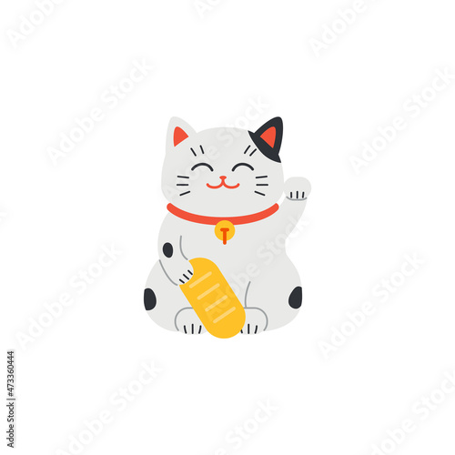 Lucky cat oriental traditional luck charm, flat vector illustration isolated.