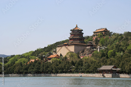 lake and pavilions at the summer palace in beijing (china)