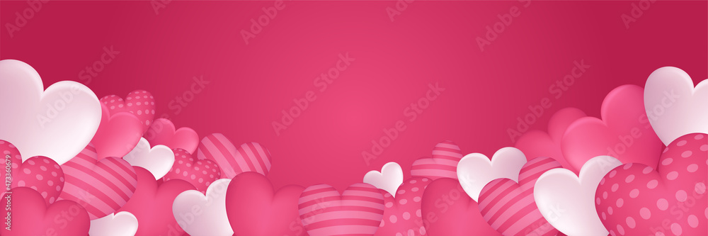 Valentines day banner background with Heart Shaped Balloons. Vector illustration, banner, wallpaper, flyers, invitation, posters, brochure, voucher discount.
