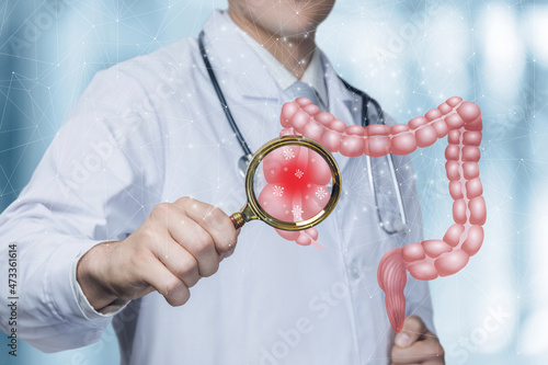 Принти на полотні Doctor to examine with a magnifying glass intestines for bacteria