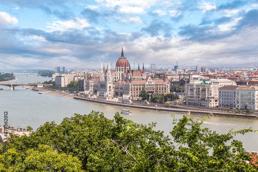 Scenic Hungarian Parliament in Budapest seen from Gellert hill