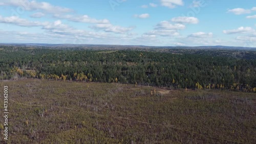 Flight over the river Siberia