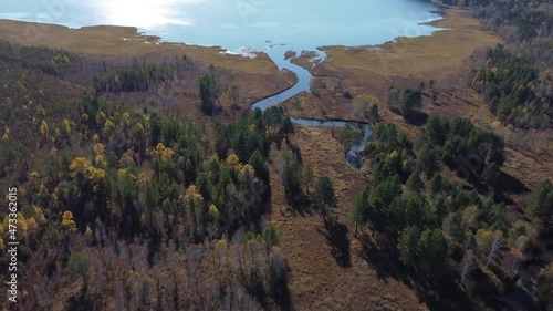 Flight over the river Siberia