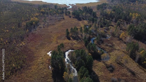 Flight over the river Siberia