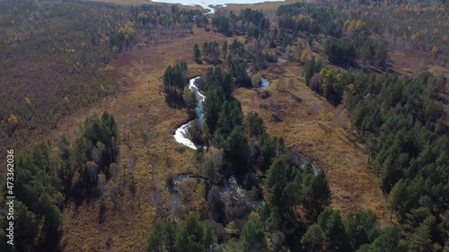 Flight over the river Siberia