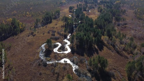 Flight over the river Siberia