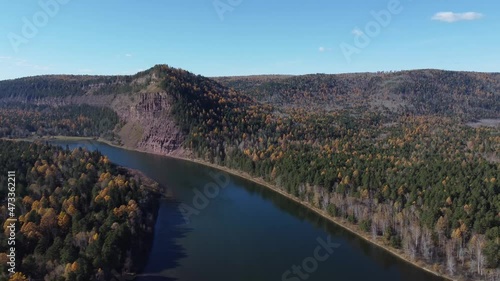 Flight over the river Siberia