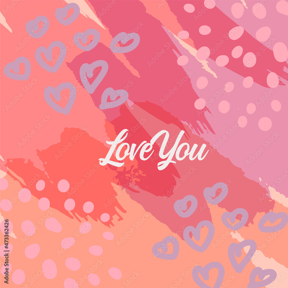 Big Set of Valentine's day greeting cards with hand written greeting lettering and textured brush strokes on background. Happy Valentine's day, Love you words, love concept. vector illustration